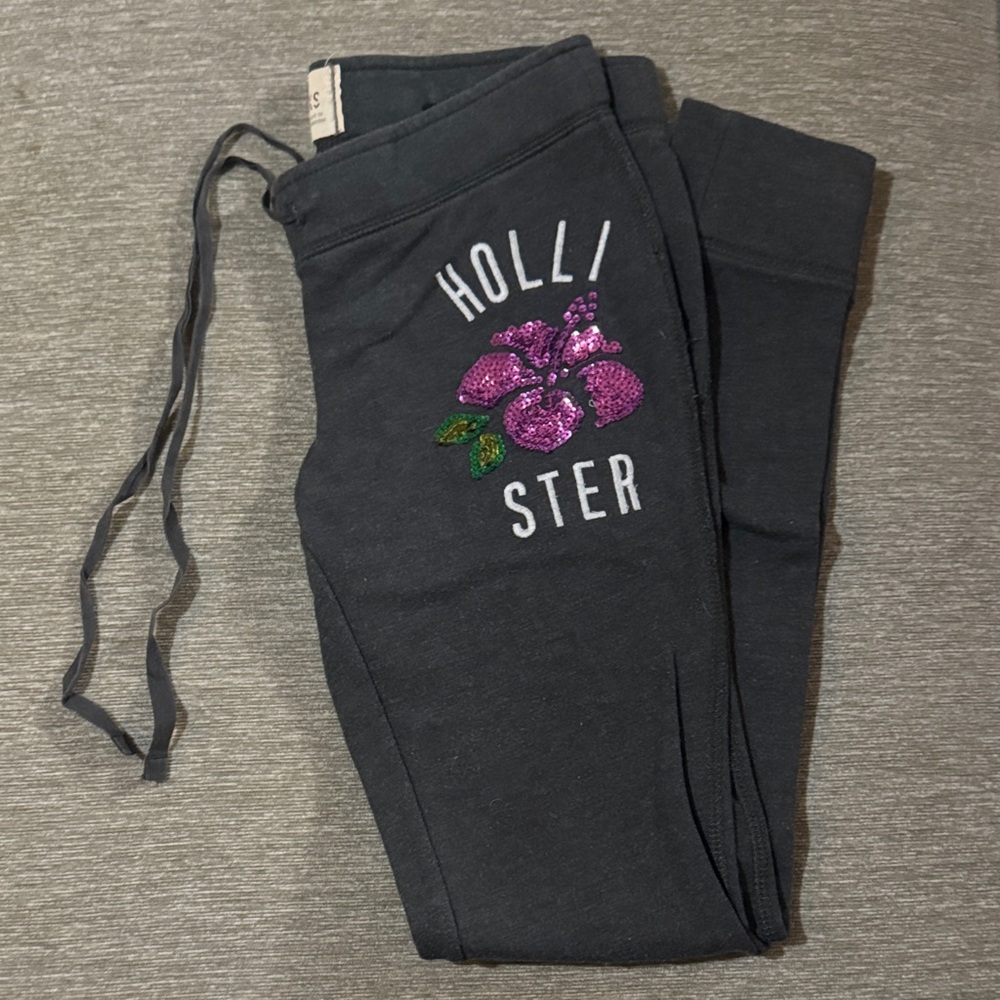 Hollister Charcoal Joggers with Pink Floral Design